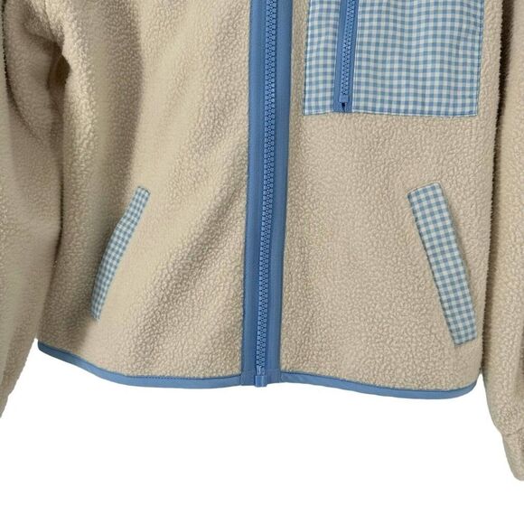 Sandy Liang Target Sherpa Jacket XXS White Full Zip Blue Gingham Pocket Cute NEW - Picture 5 of 10